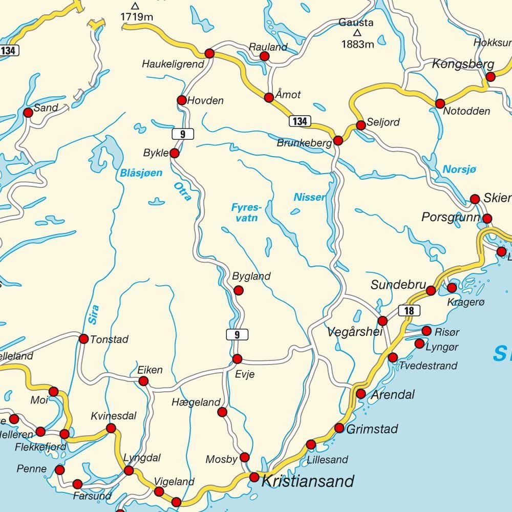 नक्शे के दक्षिण नॉर्वे
