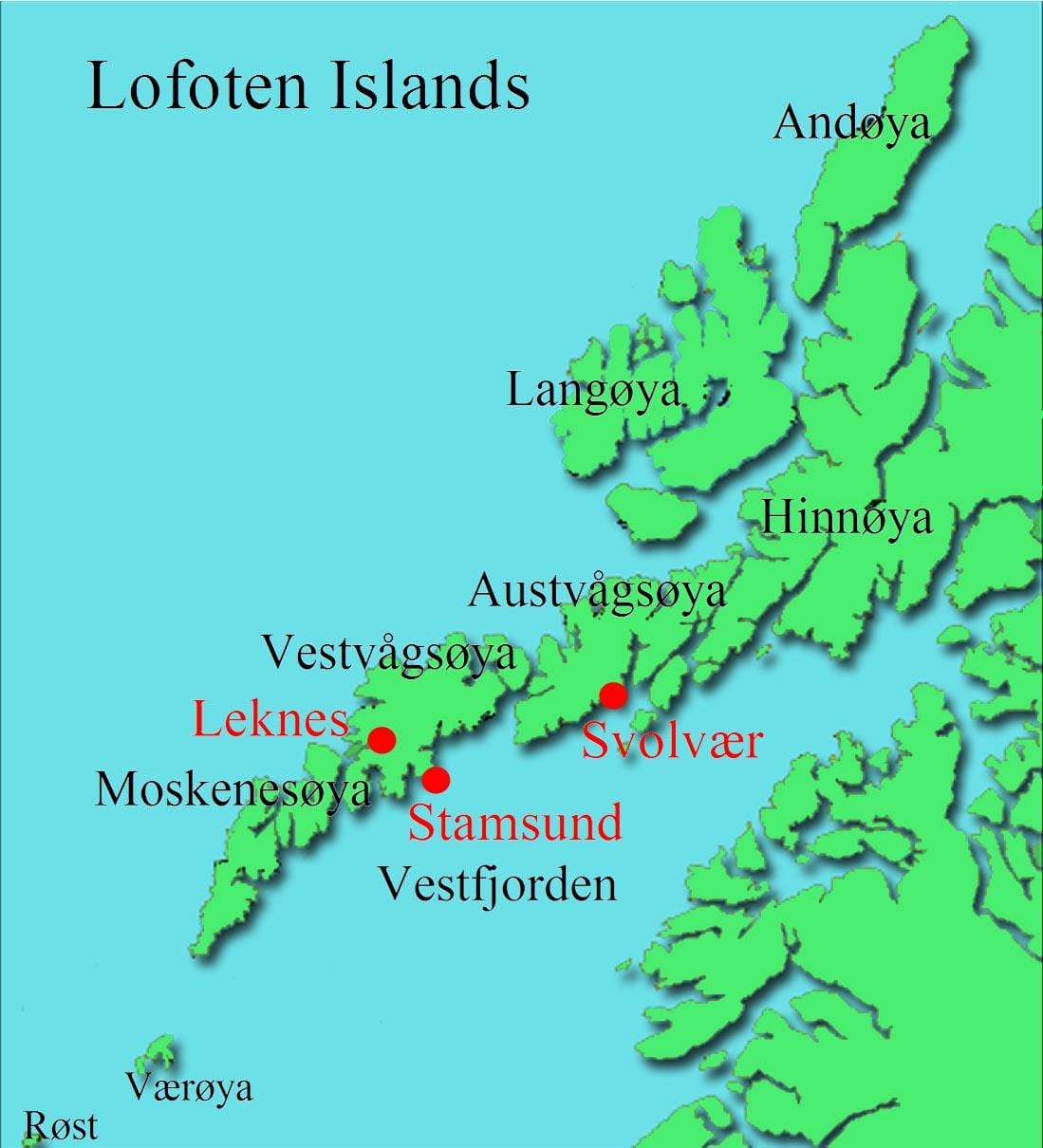 lofoten द्वीप नॉर्वे नक्शा